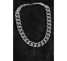 Pirinç Zirkon Taşlı Cuba Gurmet Model Gümüş Renk Erkek Kolye - TJ-ERK1404