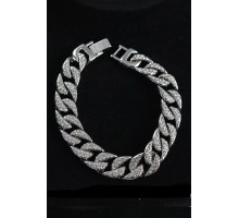 Pirinç Zirkon Taşlı Cuba Gurmet Model Gümüş Renk Erkek Bileklik - TJ-EB3751