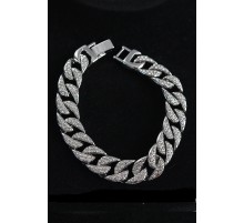 Pirinç Zirkon Taşlı Cuba Gurmet Model Gümüş Renk Erkek Bileklik - TJ-EB3751