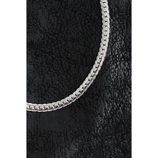 316L Çelik İşlemeli Ezme Zincir Model Gümüş Renk Erkek Kolye - TJ-ERK1386