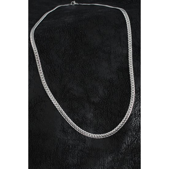 316L Çelik İşlemeli Ezme Zincir Model Gümüş Renk Erkek Kolye - TJ-ERK1386