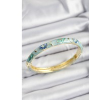 Mineli Pirinç Turkuaz Ve Mavi Çiçek Motifli Gold Renk Kadın Kelepçe - TJ-BB7367