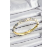 Mineli Pirinç Gri Ve Beyaz Sarmal Motifli Gold Renk Kadın Kelepçe - TJ-BB7368