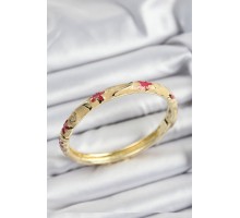 Mineli Pirinç Pembe Ve Krem Çiçek Motifli Gold Renk Kadın Kelepçe - TJ-BB7370