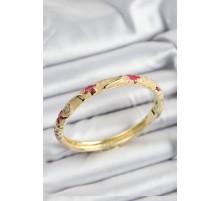 Mineli Pirinç Pembe Ve Krem Çiçek Motifli Gold Renk Kadın Kelepçe - TJ-BB7370