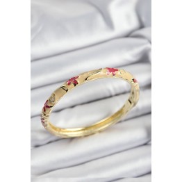 Mineli Pirinç Pembe Ve Krem Çiçek Motifli Gold Renk Kadın Kelepçe TJ-BB7370