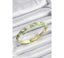 Mineli Pirinç Yeşil Ve Krem Çiçek Motifli Gold Renk Kadın Kelepçe - TJ-BB7371