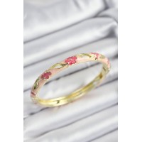 Mineli Pirinç Pembe Çiçek Motifli Gold Renk Kadın Kelepçe - TJ-BB7372
