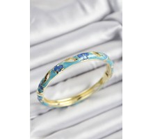 Mineli Pirinç Mavi Ve Turkuaz Çiçek Motifli Gold Renk Kadın Kelepçe - TJ-BB7374