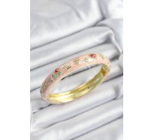 Mineli Pirinç Pembe Çiçek Motifli Gold Renk Kadın Kelepçe - TJ-BB7375