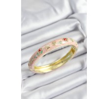 Mineli Pirinç Pembe Çiçek Motifli Gold Renk Kadın Kelepçe - TJ-BB7375