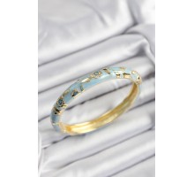 Mineli Pirinç Mavi Çiçek Motifli Gold Renk Kadın Kelepçe - TJ-BB7376