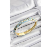 Mineli Pirinç Mavi Çiçek Motifli Gold Renk Kadın Kelepçe - TJ-BB7376