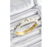 Mineli Pirinç Beyaz Çiçek Motifli Gold Renk Kadın Kelepçe - TJ-BB7377