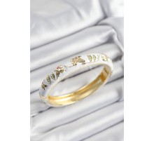 Mineli Pirinç Beyaz Çiçek Motifli Gold Renk Kadın Kelepçe - TJ-BB7377