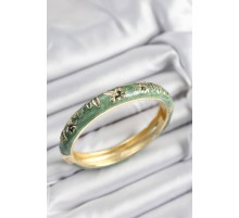 Mineli Pirinç Yeşil Çiçek Motifli Gold Renk Kadın Kelepçe - TJ-BB7378