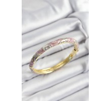 Mineli Pirinç Gri Ve Pembe Sarmal Motifli Gold Renk Kadın Kelepçe - TJ-BB7383