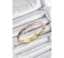 Mineli Pirinç Gri Ve Pembe Sarmal Motifli Gold Renk Kadın Kelepçe - TJ-BB7383