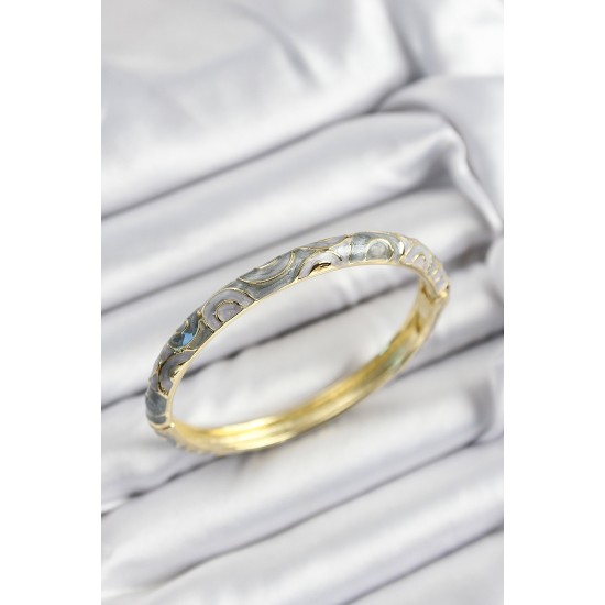 Mineli Pirinç Gri Sarmal Motifli Gold Renk Kadın Kelepçe - TJ-BB7384