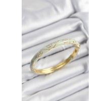 Mineli Pirinç Su Yeşili Çiçek Motifli Gold Renk Kadın Kelepçe - TJ-BB7385