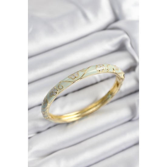 Mineli Pirinç Su Yeşili Çiçek Motifli Gold Renk Kadın Kelepçe - TJ-BB7385