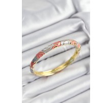 Mineli Pirinç Gri Ve Pembe Sarmal Motifli Gold Renk Kadın Kelepçe - TJ-BB7388