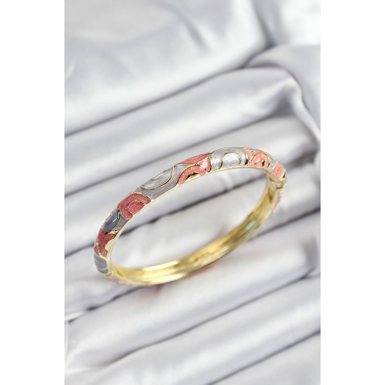 Mineli Pirinç Gri Ve Pembe Sarmal Motifli Gold Renk Kadın Kelepçe - TJ-BB7388