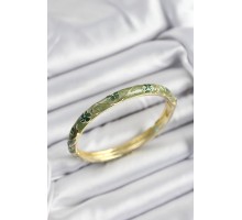 Mineli Pirinç Yeşil Çiçek Motifli Gold Renk Kadın Kelepçe - TJ-BB7391