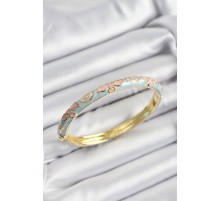 Mineli Pirinç Mavi Ve Pembe Çiçek Motifli Gold Renk Kadın Kelepçe - TJ-BB7392