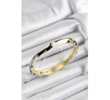 Mineli Pirinç Siyah Ve Beyaz Mermer Motifli Gold Renk Kadın Kelepçe - TJ-BB7393