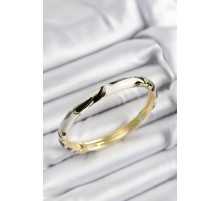 Mineli Pirinç Siyah Ve Beyaz Mermer Motifli Gold Renk Kadın Kelepçe - TJ-BB7393