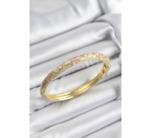 Mineli Pirinç Pembe Hardal Ve Krem Çiçek Motifli Gold Renk Kadın Kelepçe - TJ-BB7389