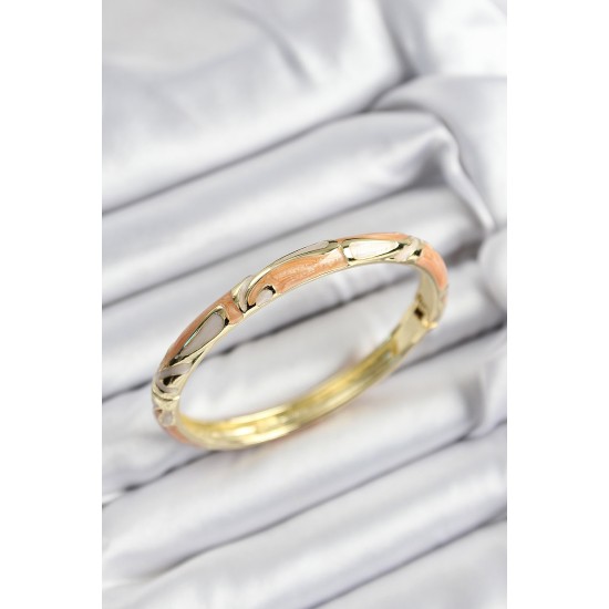 Mineli Pirinç Krem Ve Turuncu Mermer Motifli Gold Renk Kadın Kelepçe - TJ-BB7394