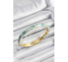 Mineli Pirinç Turkuaz Çiçek Motifli Gold Renk Kadın Kelepçe - TJ-BB7396