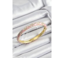 Mineli Pirinç Pembe Çiçek Motifli Gold Renk Kadın Kelepçe - TJ-BB7398