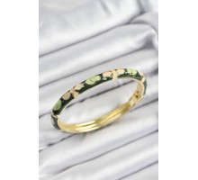 Mineli Pirinç Krem Ve Yeşil Çiçek Motifli Gold Renk Kadın Kelepçe - TJ-BB7400