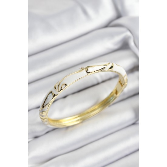 Mineli Pirinç Beyaz Mermer Motifli Gold Renk Kadın Kelepçe - TJ-BB7401