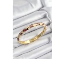 Mineli Pirinç Fuşya Ve Krem Petek Motifli Gold Renk Kadın Kelepçe - TJ-BB7403