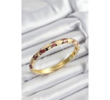 Mineli Pirinç Fuşya Ve Krem Petek Motifli Gold Renk Kadın Kelepçe - TJ-BB7403