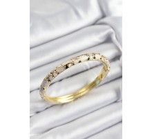 Mineli Pirinç Krem Petek Motifli Gold Renk Kadın Kelepçe - TJ-BB7405