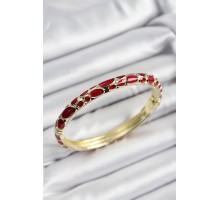 Mineli Pirinç Kırmızı Petek Motifli Gold Renk Kadın Kelepçe - TJ-BB7406