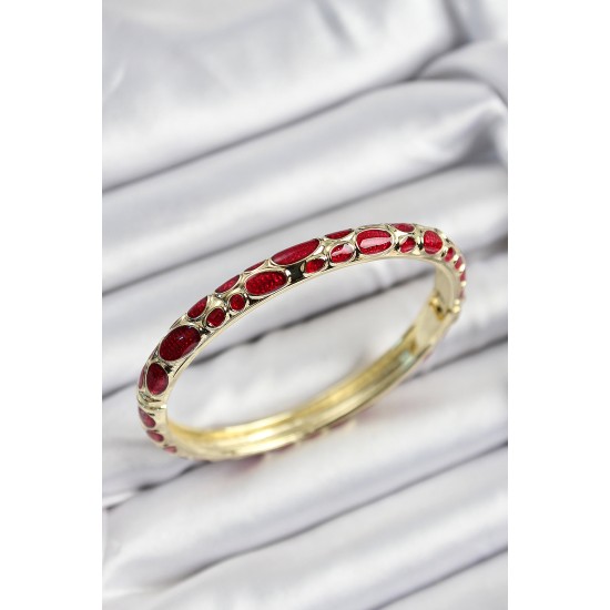 Mineli Pirinç Kırmızı Petek Motifli Gold Renk Kadın Kelepçe - TJ-BB7406