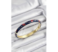 Mineli Pirinç Kırmızı ve Lacivert Yaprak Motifli Gold Renk Kadın Kelepçe - TJ-BB7407