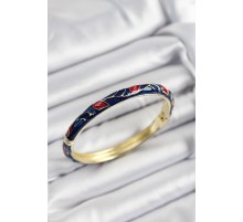 Mineli Pirinç Kırmızı ve Lacivert Yaprak Motifli Gold Renk Kadın Kelepçe - TJ-BB7407