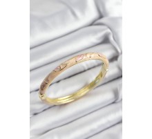 Mineli Pirinç Pembe Ve Yavru Ağzı Çiçek Motifli Gold Renk Kadın Kelepçe - TJ-BB7410