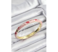 Mineli Pirinç Kırmızı ve Pembe Yaprak Motifli Gold Renk Kadın Kelepçe - TJ-BB7412