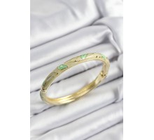 Mineli Pirinç Yeşil Yaprak Motifli Gold Renk Kadın Kelepçe - TJ-BB7413