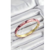 Mineli Pirinç Pembe Ve Fuşya Yaprak Motifli Gold Renk Kadın Kelepçe - TJ-BB7414
