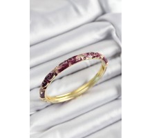 Mineli Pirinç Pembe Ve Fuşya Çiçek Motifli Gold Renk Kadın Kelepçe - TJ-BB7416