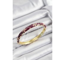 Mineli Pirinç Pembe Ve Fuşya Çiçek Motifli Gold Renk Kadın Kelepçe - TJ-BB7416